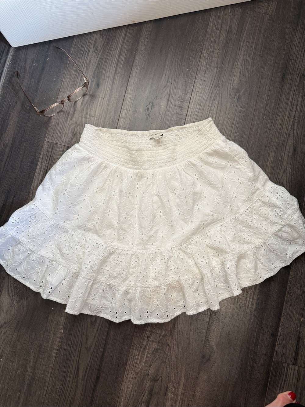 White Eyelet Smocked-Waist Skort Skirt - Women